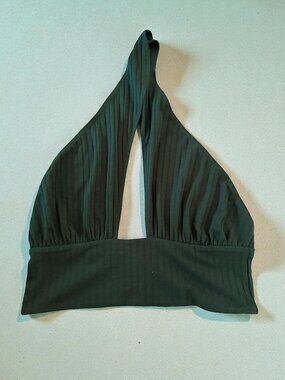 CALLAHAN Deep Green Halter Crop Top Size Large